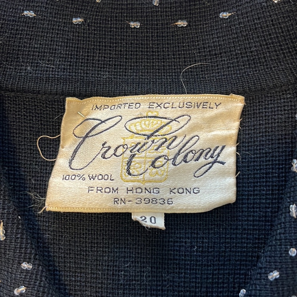 Vintage black wool, beaded with pearls, Crown Colony Hong Kong sweater/jacket - Picture 5 of 8